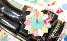 Load image into Gallery viewer, DRESDEN Spool Pin Kit, Pattern + Diecut SCRAPPY HAPPY Fabric Pieces for Featherweight Thread Spool
