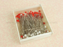 Load image into Gallery viewer, Glass Head Pins, Red &amp; White Super Fine
